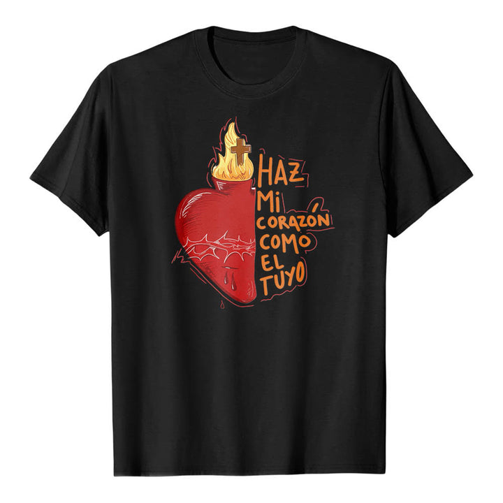Christianartworkshop Maglietta classica con stampa frontale raffigurante una sacra spina, ferita, fiamma, croce e cuore, con slogan devozionale in spagnolo. - Nero - 2XL - image 8