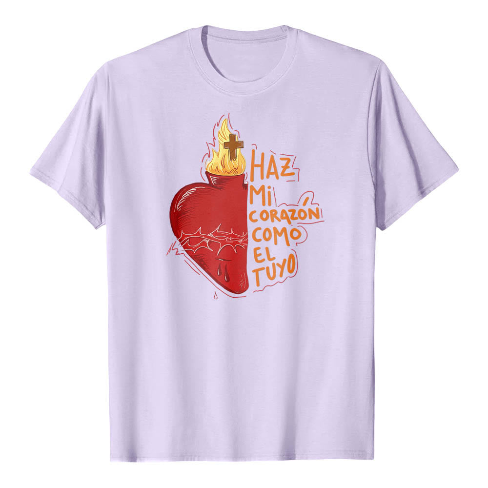 Christianartworkshop Maglietta classica con stampa frontale raffigurante una sacra spina, ferita, fiamma, croce e cuore, con slogan devozionale in spagnolo. - Viola - 2XL - image 12
