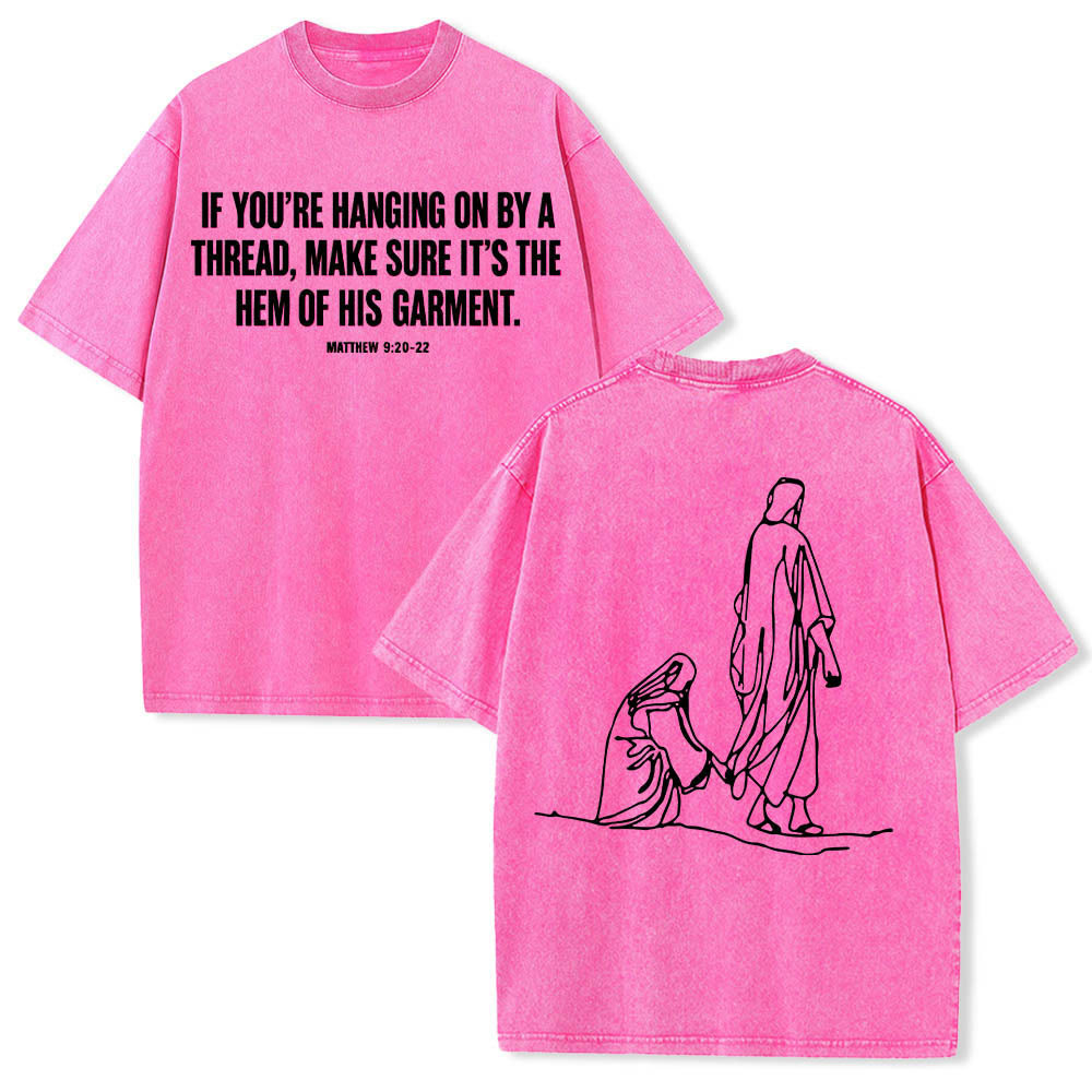 Christianartworkshop Matteo 9:20-22 Citazione sulla fede Donna sanguinante tocca Cristo veste Line Art Stampa posteriore T-shirt lavata - Rosa - 5XL - image 21