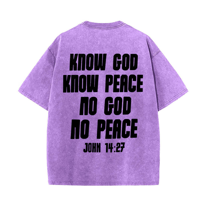Christianartworkshop Maglietta lavata con stampa frontale "Thorn Crown Jesus Bust" e scritta "Know God Know Peace" (Conosci Dio, Conosci la Pace), con testo sul retro "John 14:27". - image 20