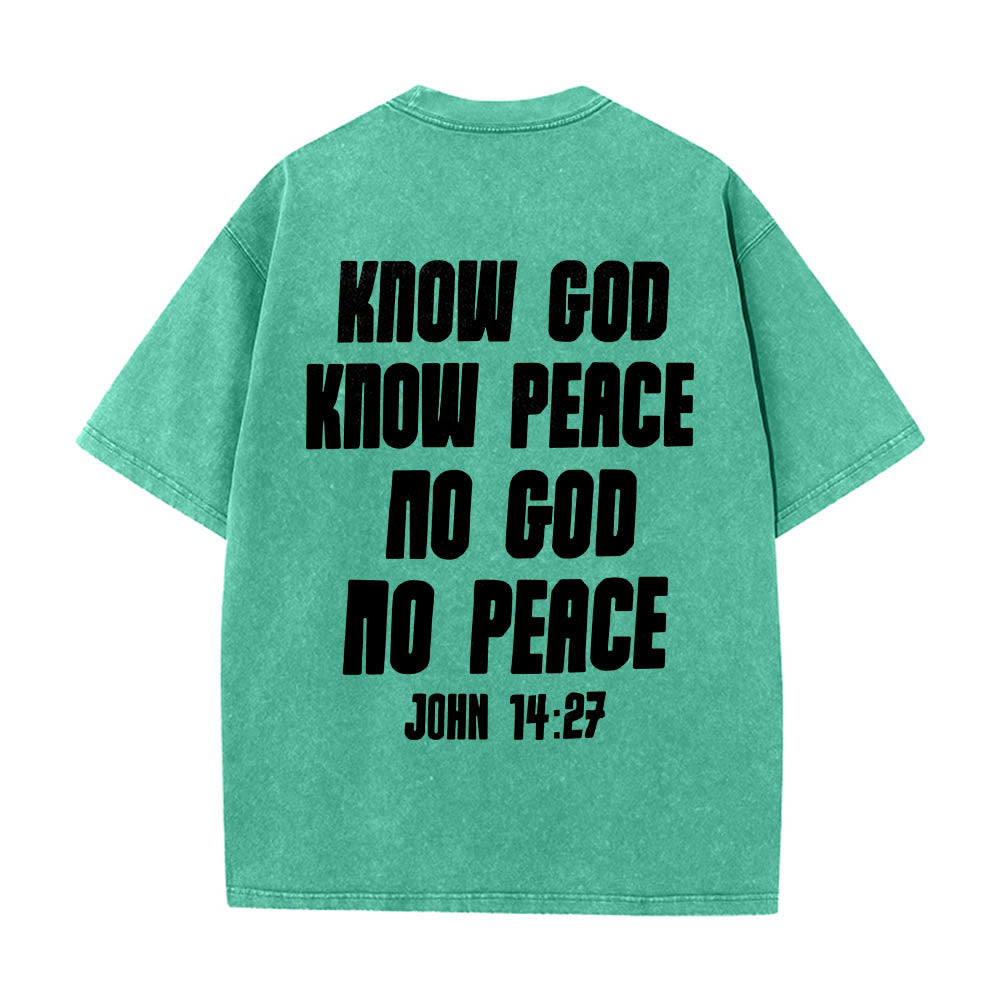 Christianartworkshop Maglietta lavata con stampa frontale "Thorn Crown Jesus Bust" e scritta "Know God Know Peace" (Conosci Dio, Conosci la Pace), con testo sul retro "John 14:27". - image 17