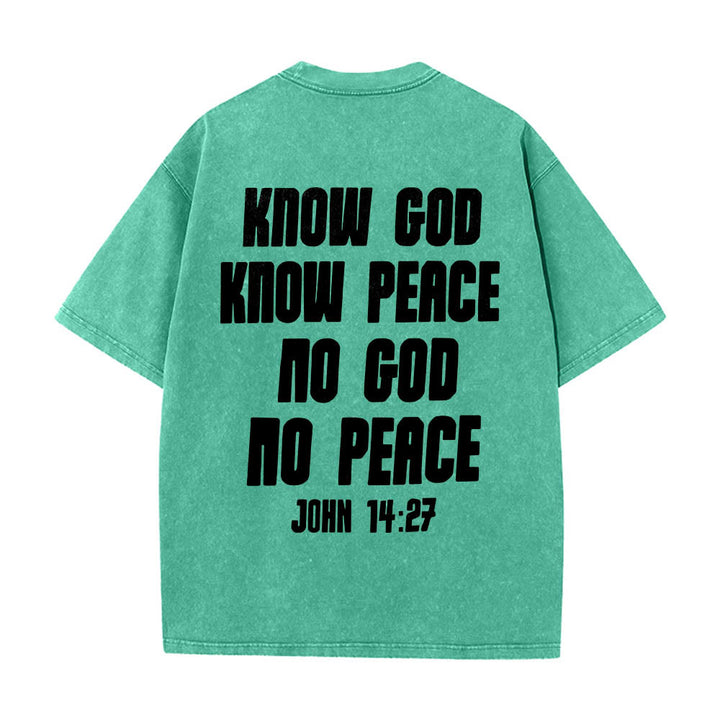 Christianartworkshop Maglietta lavata con stampa frontale "Thorn Crown Jesus Bust" e scritta "Know God Know Peace" (Conosci Dio, Conosci la Pace), con testo sul retro "John 14:27". - image 17