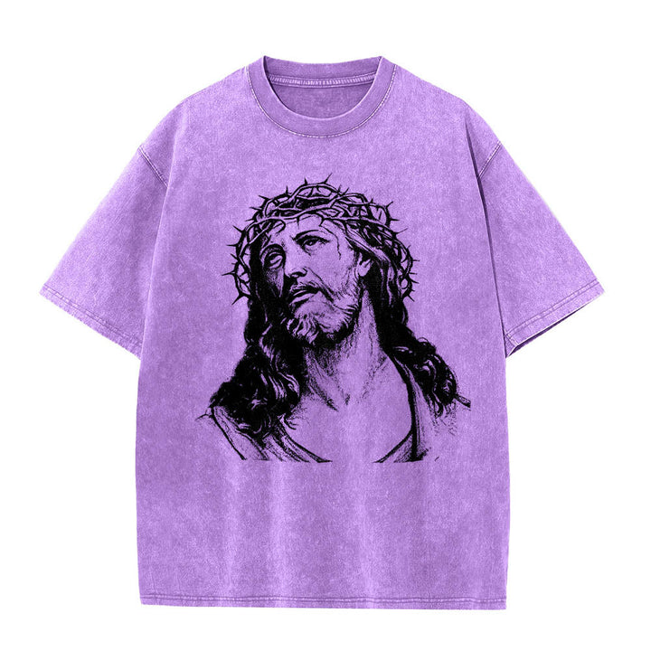 Christianartworkshop Maglietta lavata con stampa frontale "Thorn Crown Jesus Bust" e scritta "Know God Know Peace" (Conosci Dio, Conosci la Pace), con testo sul retro "John 14:27". - image 19