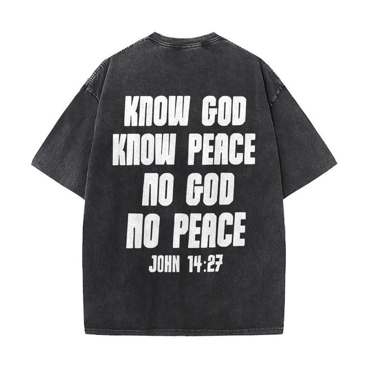 Christianartworkshop Maglietta lavata con stampa frontale "Thorn Crown Jesus Bust" e scritta "Know God Know Peace" (Conosci Dio, Conosci la Pace), con testo sul retro "John 14:27". - image 11