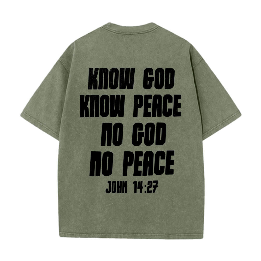 Christianartworkshop Maglietta lavata con stampa frontale "Thorn Crown Jesus Bust" e scritta "Know God Know Peace" (Conosci Dio, Conosci la Pace), con testo sul retro "John 14:27". - image 26