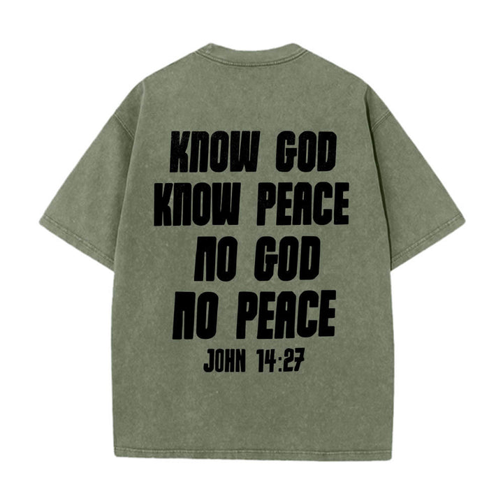 Christianartworkshop Maglietta lavata con stampa frontale "Thorn Crown Jesus Bust" e scritta "Know God Know Peace" (Conosci Dio, Conosci la Pace), con testo sul retro "John 14:27". - image 26