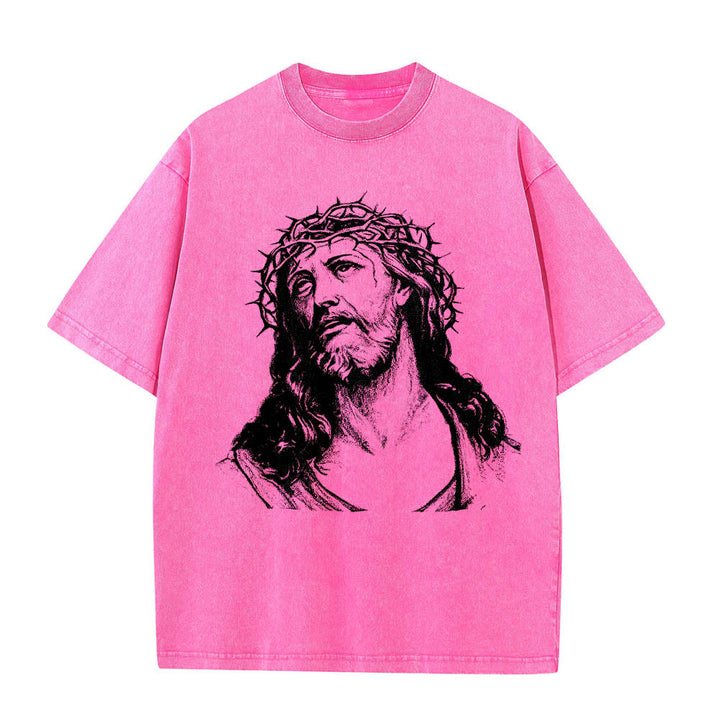 Christianartworkshop Maglietta lavata con stampa frontale "Thorn Crown Jesus Bust" e scritta "Know God Know Peace" (Conosci Dio, Conosci la Pace), con testo sul retro "John 14:27". - image 22