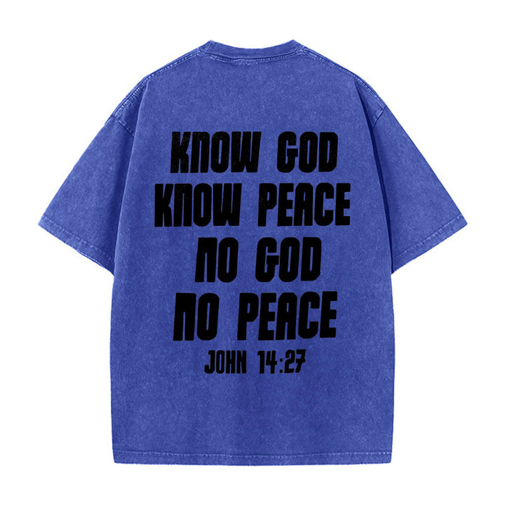 Christianartworkshop Maglietta lavata con stampa frontale "Thorn Crown Jesus Bust" e scritta "Know God Know Peace" (Conosci Dio, Conosci la Pace), con testo sul retro "John 14:27". - image 14