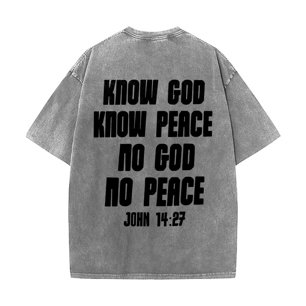 Christianartworkshop Maglietta lavata con stampa frontale "Thorn Crown Jesus Bust" e scritta "Know God Know Peace" (Conosci Dio, Conosci la Pace), con testo sul retro "John 14:27". - image 8