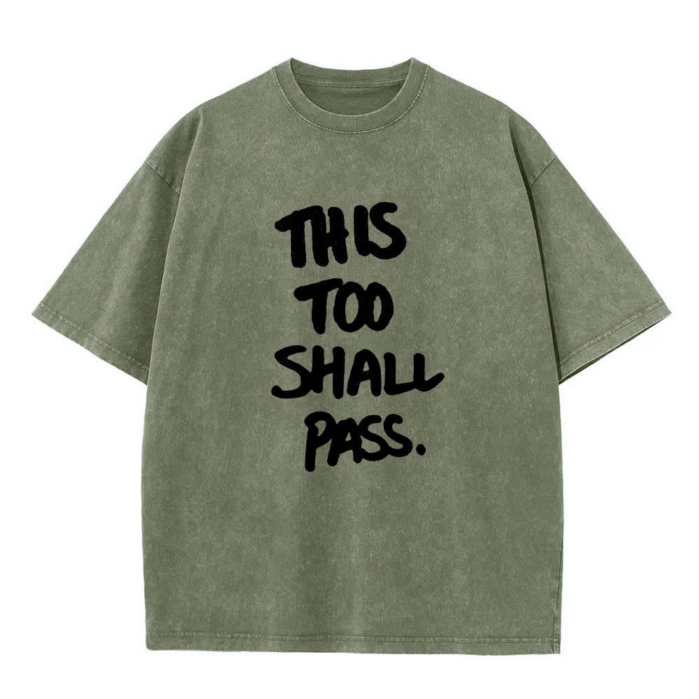 Christianartworkshop Maglietta lavata con stampa frontale a mano verticale con frase motivazionale "Anche questo passerà". - Verde militare - 5XL - image 16