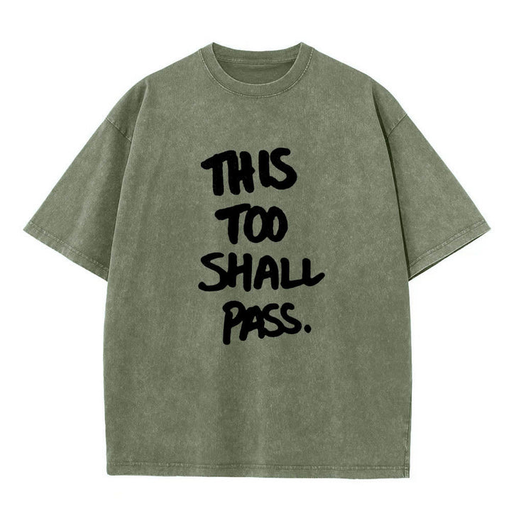 Christianartworkshop Maglietta lavata con stampa frontale a mano verticale con frase motivazionale "Anche questo passerà". - Verde militare - 5XL - image 16