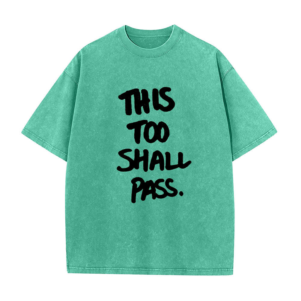 Christianartworkshop Maglietta lavata con stampa frontale a mano verticale con frase motivazionale "Anche questo passerà". - Verde - 5XL - image 10