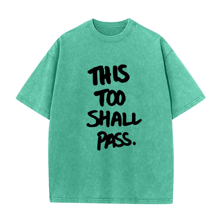 Christianartworkshop Maglietta lavata con stampa frontale a mano verticale con frase motivazionale "Anche questo passerà". - Verde - 5XL - image 10