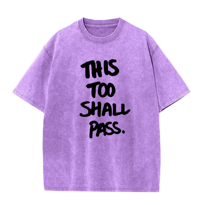 Christianartworkshop Maglietta lavata con stampa frontale a mano verticale con frase motivazionale "Anche questo passerà". - Viola - 5XL - image 12