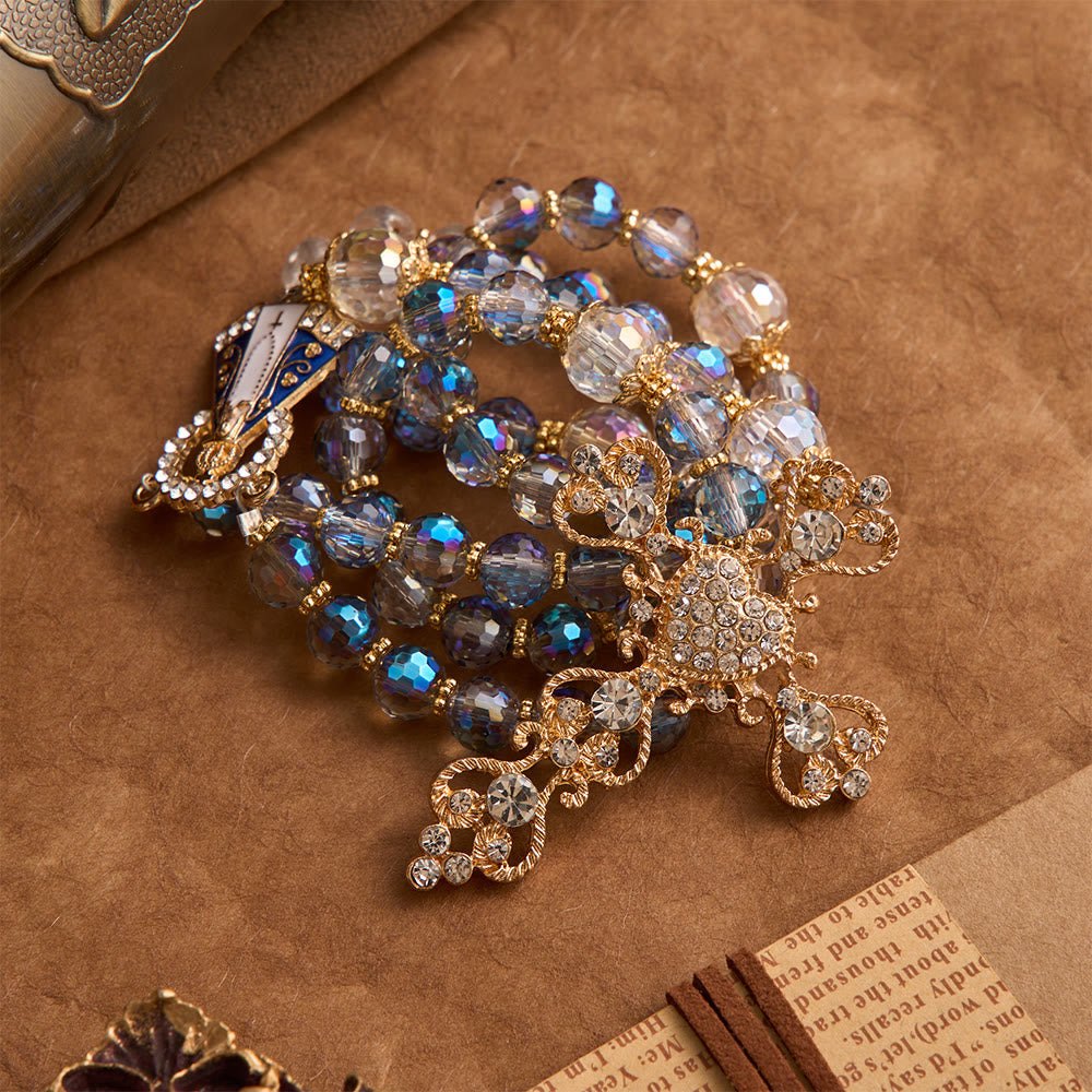 Christianartworkshop Rosario con perline blu iridescenti, con la Madonna di Aparecida e crocifisso con strass: rosario personalizzato con nome, ricordo per la cappella. - image 6