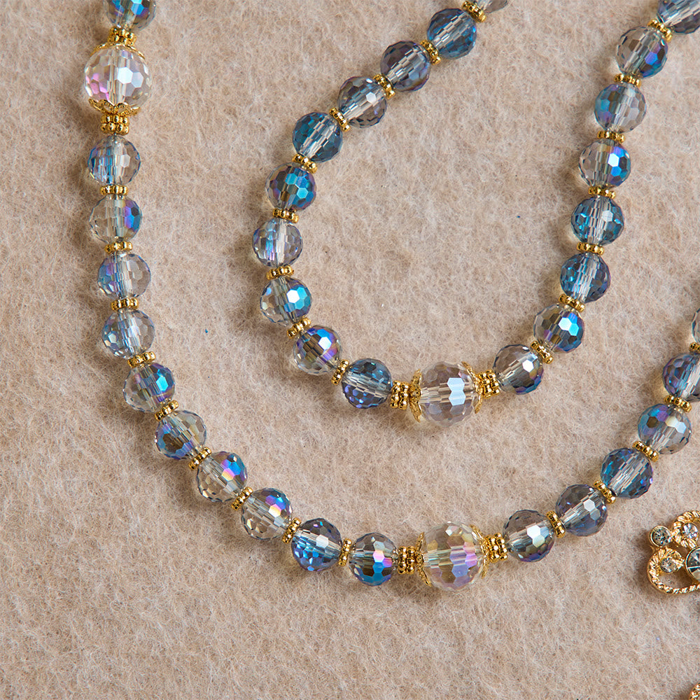 Christianartworkshop Rosario con perline blu iridescenti, con la Madonna di Aparecida e crocifisso con strass: rosario personalizzato con nome, ricordo per la cappella. - image 8