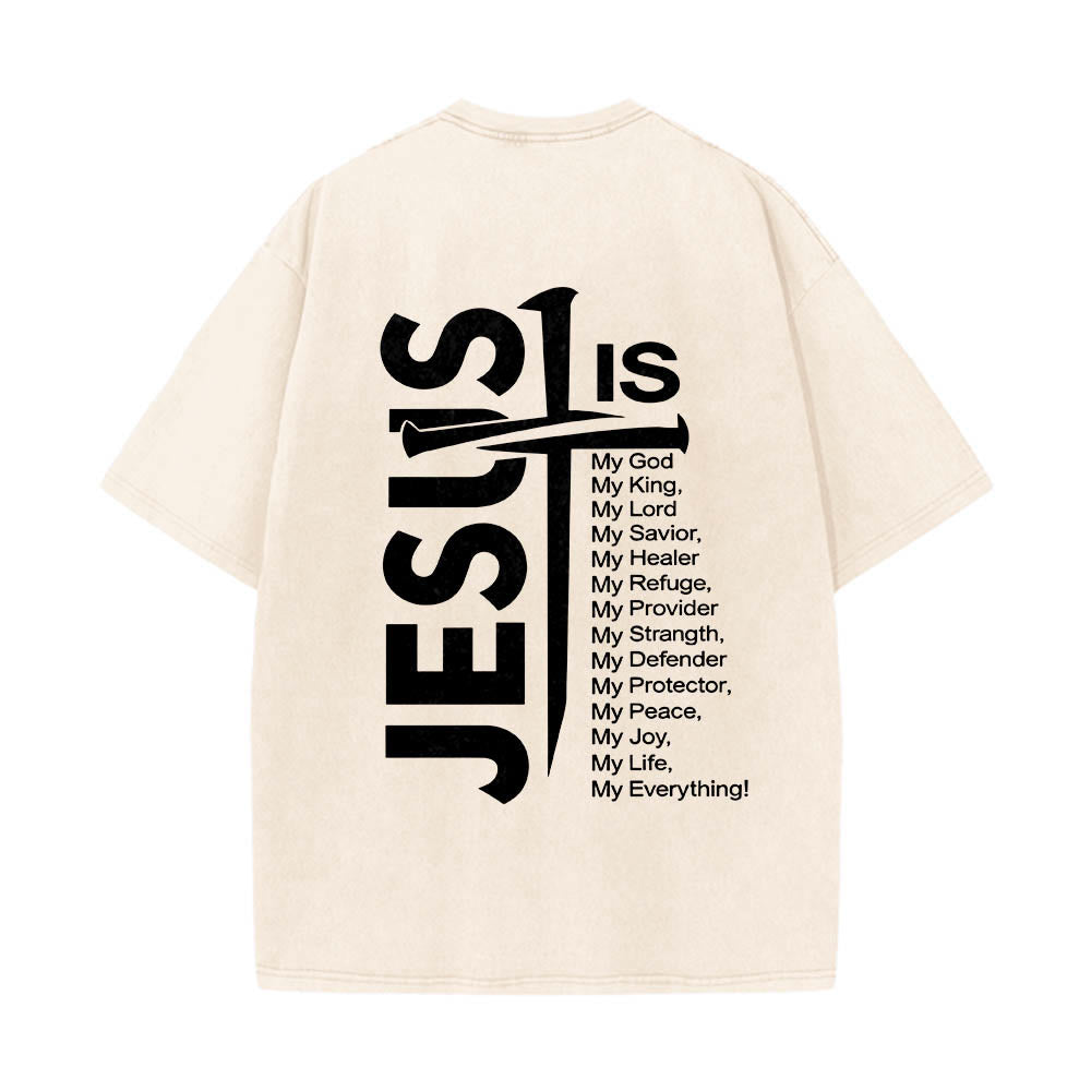 Christianartworkshop Mini emblema frontale, grande croce di Gesù sul retro, elenco degli attributi, stampa su entrambi i lati, t-shirt lavata - image 5