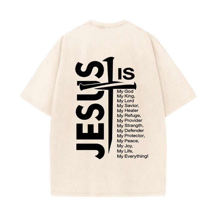 Christianartworkshop Mini emblema frontale, grande croce di Gesù sul retro, elenco degli attributi, stampa su entrambi i lati, t-shirt lavata - image 5