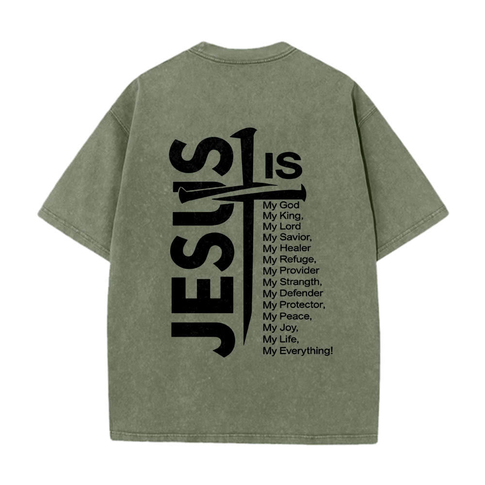 Christianartworkshop Mini emblema frontale, grande croce di Gesù sul retro, elenco degli attributi, stampa su entrambi i lati, t-shirt lavata - image 26
