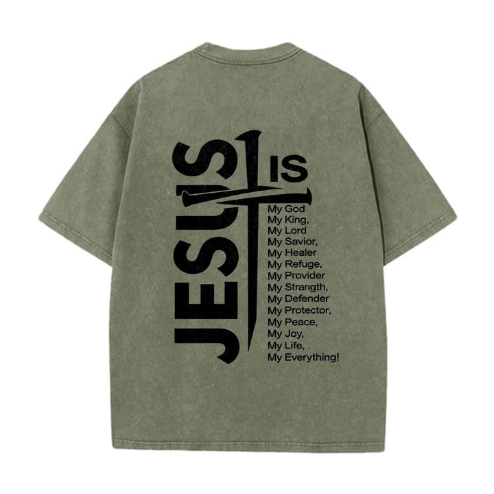 Christianartworkshop Mini emblema frontale, grande croce di Gesù sul retro, elenco degli attributi, stampa su entrambi i lati, t-shirt lavata - image 26