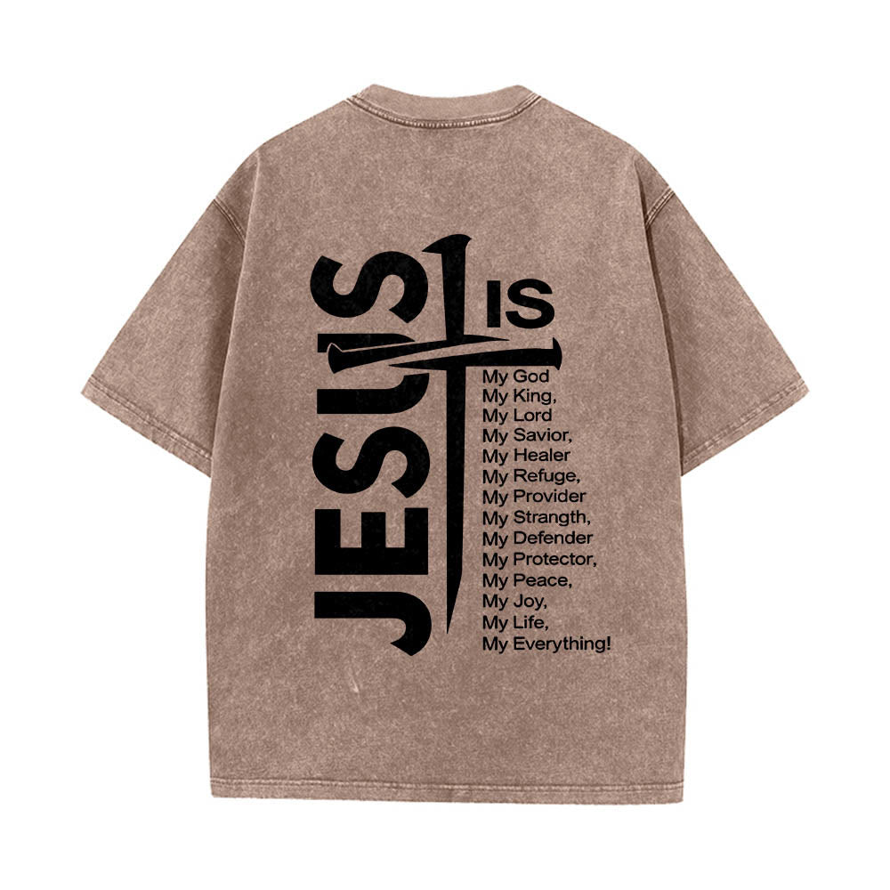Christianartworkshop Mini emblema frontale, grande croce di Gesù sul retro, elenco degli attributi, stampa su entrambi i lati, t-shirt lavata - image 8