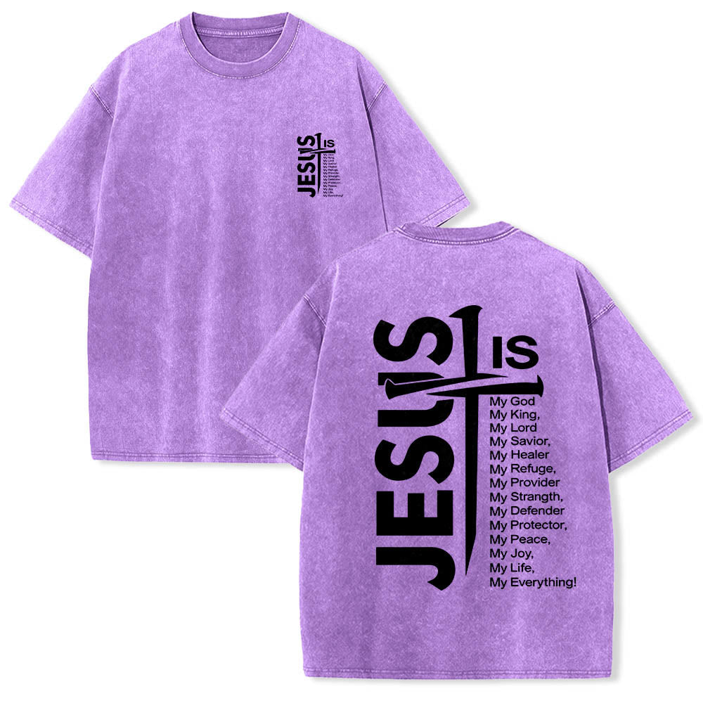 Christianartworkshop Mini emblema frontale, grande croce di Gesù sul retro, elenco degli attributi, stampa su entrambi i lati, t-shirt lavata - Viola - 5XL - image 18