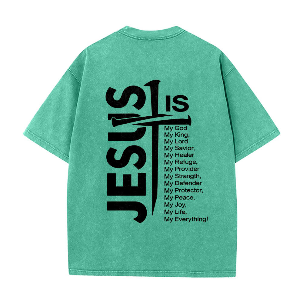 Christianartworkshop Mini emblema frontale, grande croce di Gesù sul retro, elenco degli attributi, stampa su entrambi i lati, t-shirt lavata - image 17