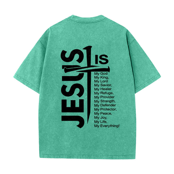 Christianartworkshop Mini emblema frontale, grande croce di Gesù sul retro, elenco degli attributi, stampa su entrambi i lati, t-shirt lavata - image 17