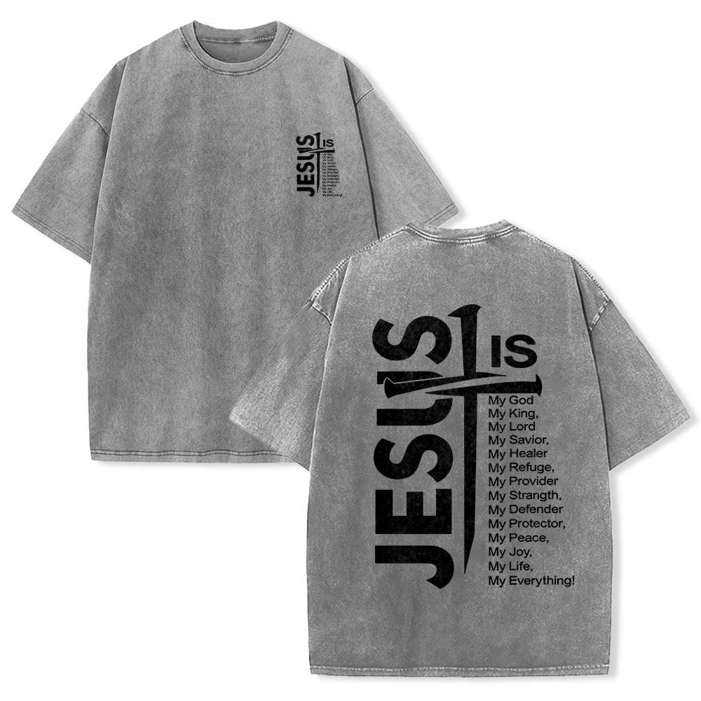 Christianartworkshop Mini emblema frontale, grande croce di Gesù sul retro, elenco degli attributi, stampa su entrambi i lati, t-shirt lavata - Grigio - 5XL - image 9