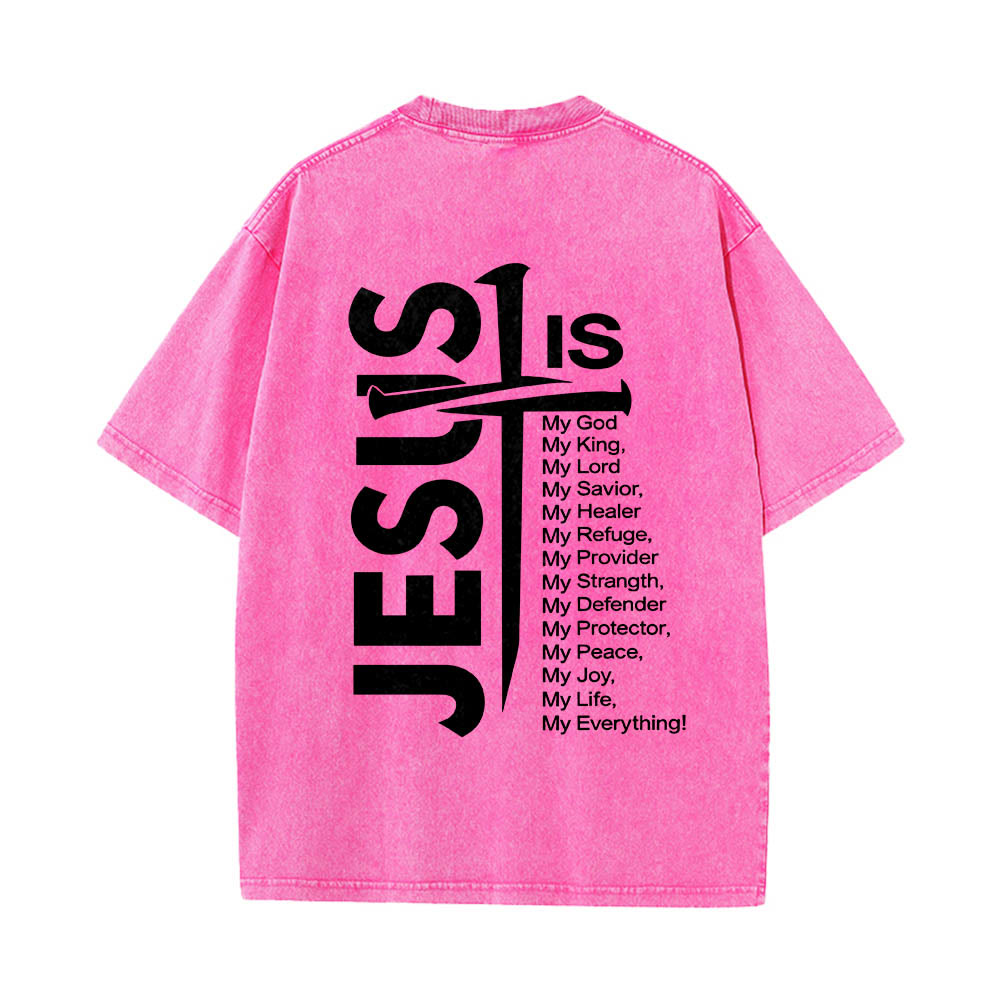 Christianartworkshop Mini emblema frontale, grande croce di Gesù sul retro, elenco degli attributi, stampa su entrambi i lati, t-shirt lavata - image 23