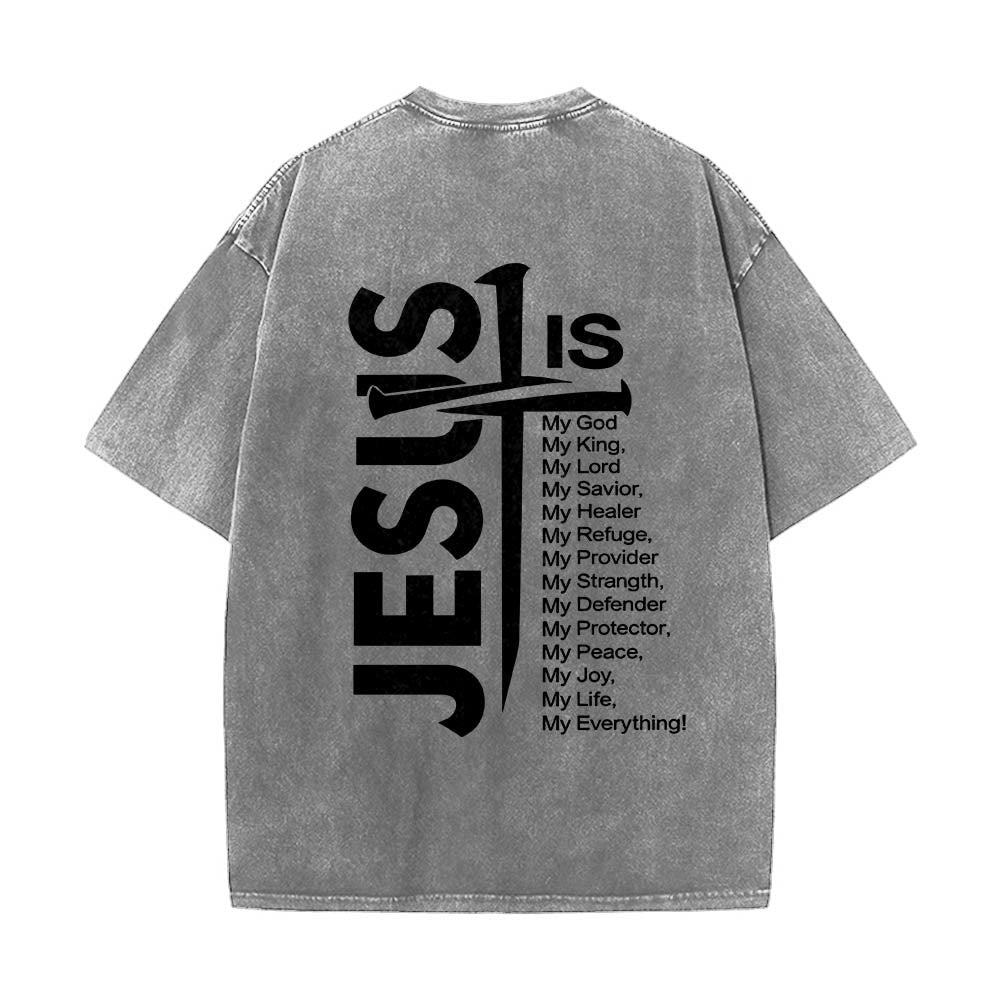 Christianartworkshop Mini emblema frontale, grande croce di Gesù sul retro, elenco degli attributi, stampa su entrambi i lati, t-shirt lavata - image 11