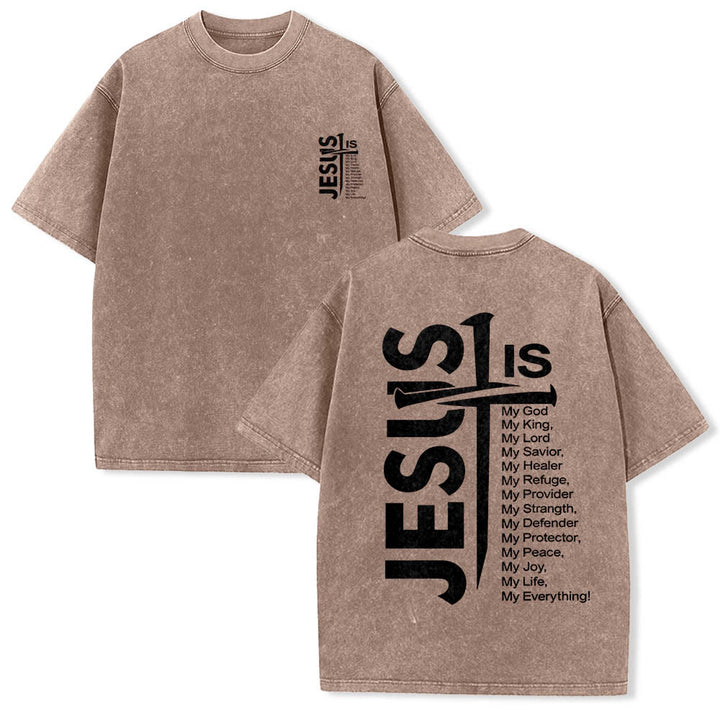Christianartworkshop Mini emblema frontale, grande croce di Gesù sul retro, elenco degli attributi, stampa su entrambi i lati, t-shirt lavata - Marrone - 5XL - image 6
