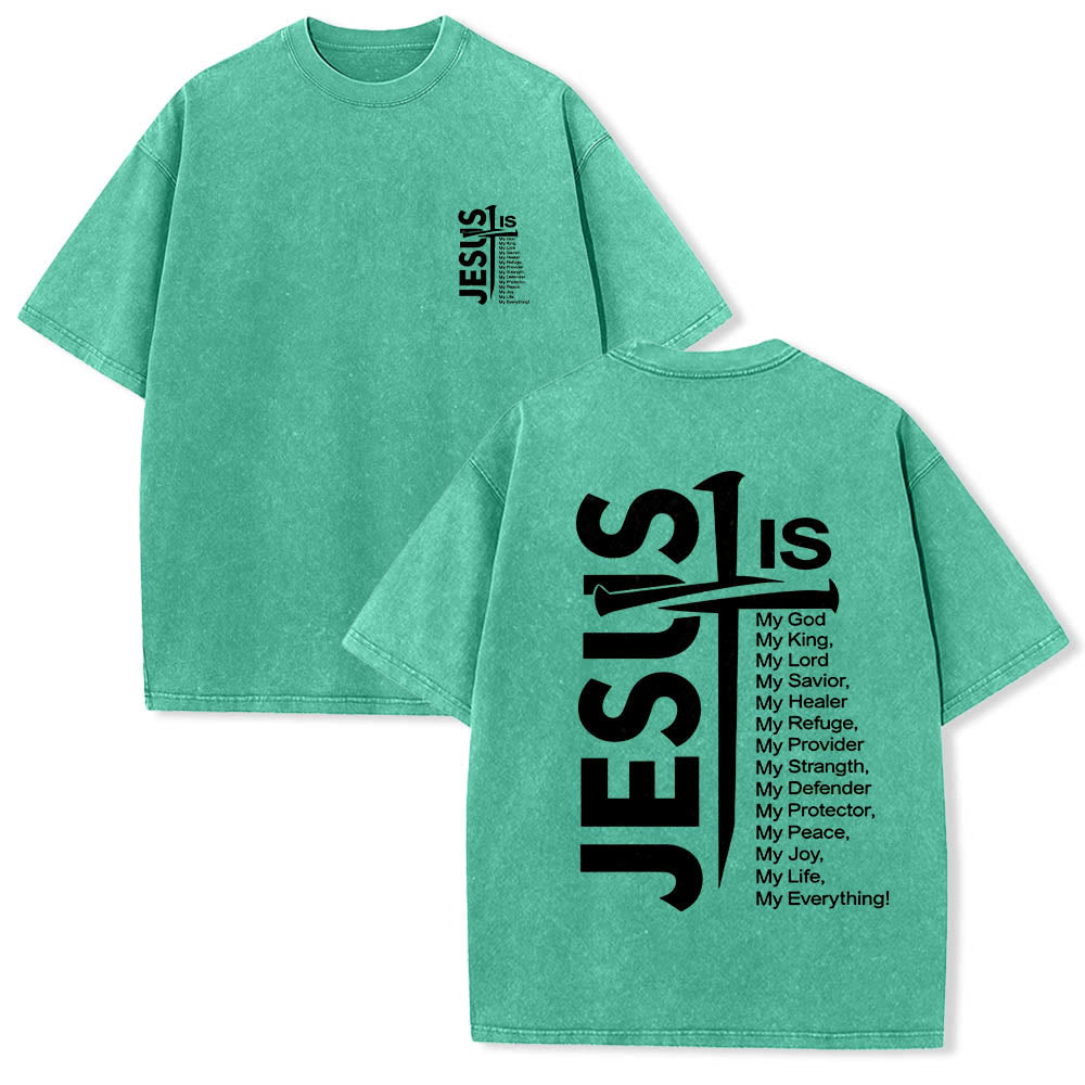Christianartworkshop Mini emblema frontale, grande croce di Gesù sul retro, elenco degli attributi, stampa su entrambi i lati, t-shirt lavata - Verde - 5XL - image 15