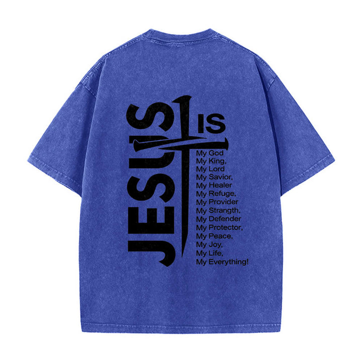 Christianartworkshop Mini emblema frontale, grande croce di Gesù sul retro, elenco degli attributi, stampa su entrambi i lati, t-shirt lavata - image 14