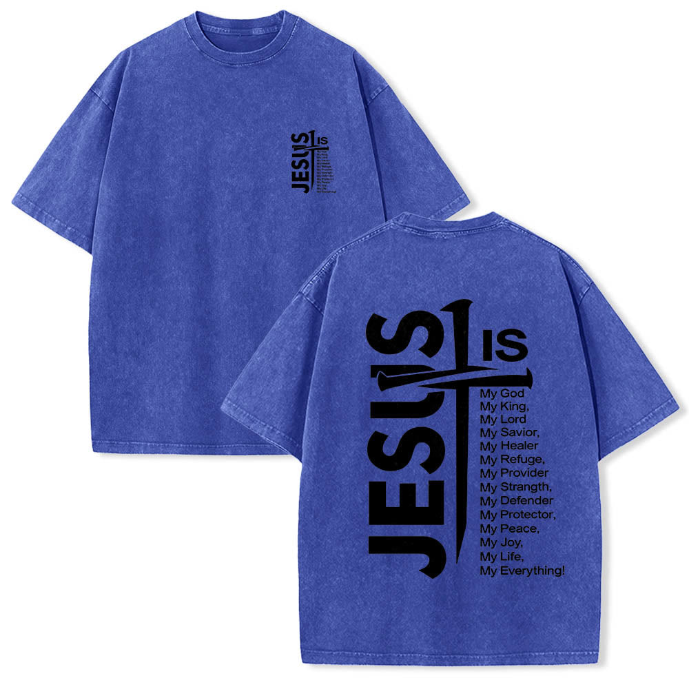 Christianartworkshop Mini emblema frontale, grande croce di Gesù sul retro, elenco degli attributi, stampa su entrambi i lati, t-shirt lavata - Blu - 5XL - image 12