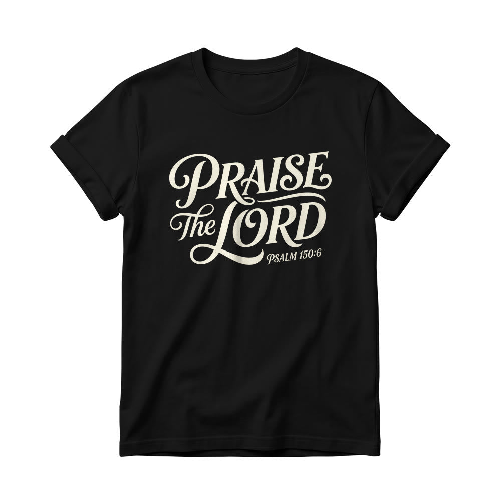 Christianartworkshop T-shirt girocollo da donna con scritta elaborata e riccia "Lode al Signore Salmo 150:6" - Nero - 4XL - image 4