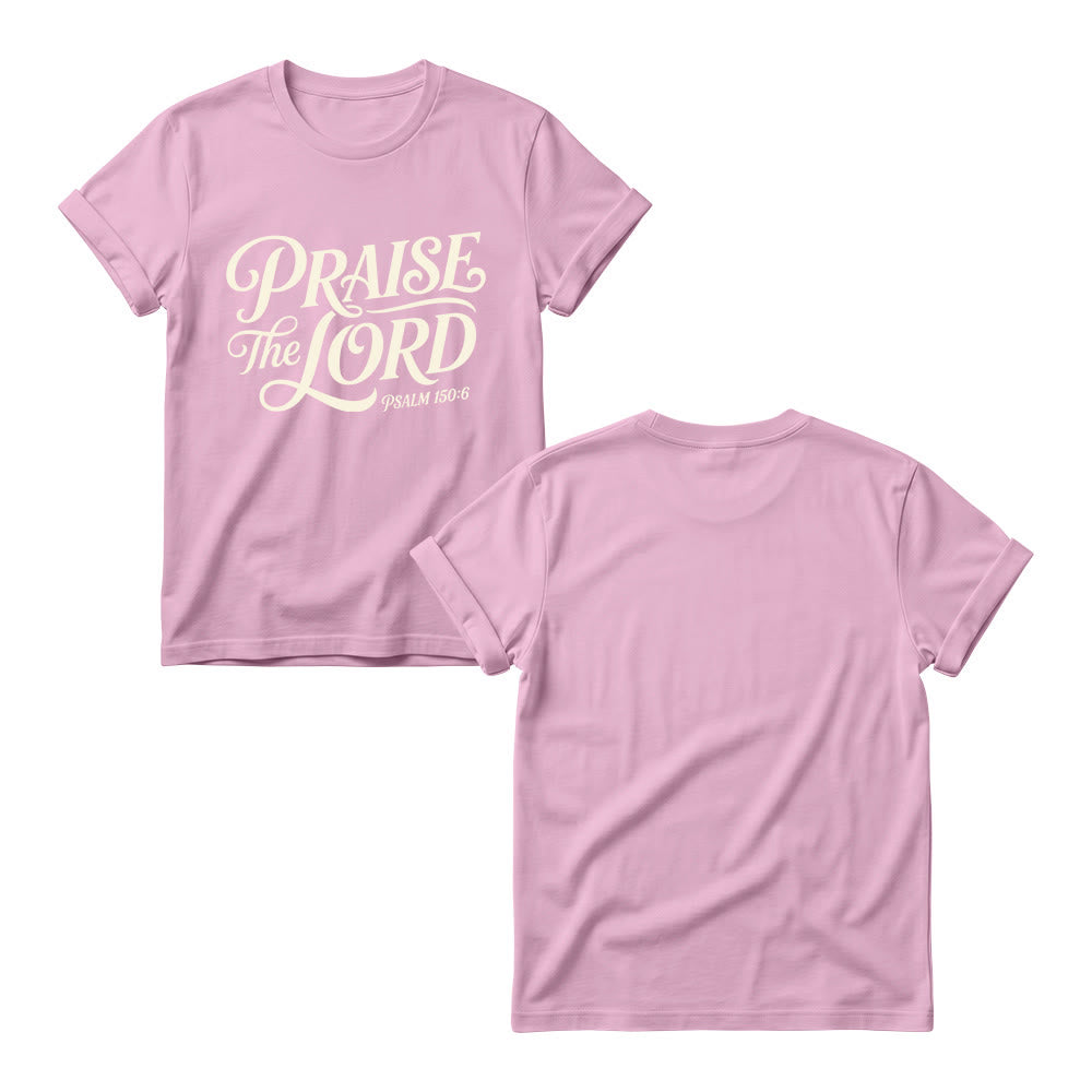 Christianartworkshop T-shirt girocollo da donna con scritta elaborata e riccia "Lode al Signore Salmo 150:6" - image 1