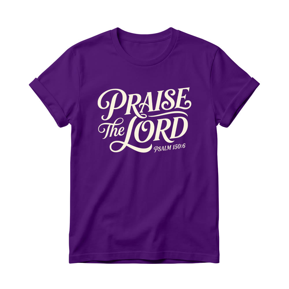 Christianartworkshop T-shirt girocollo da donna con scritta elaborata e riccia "Lode al Signore Salmo 150:6" - Viola - 4XL - image 12