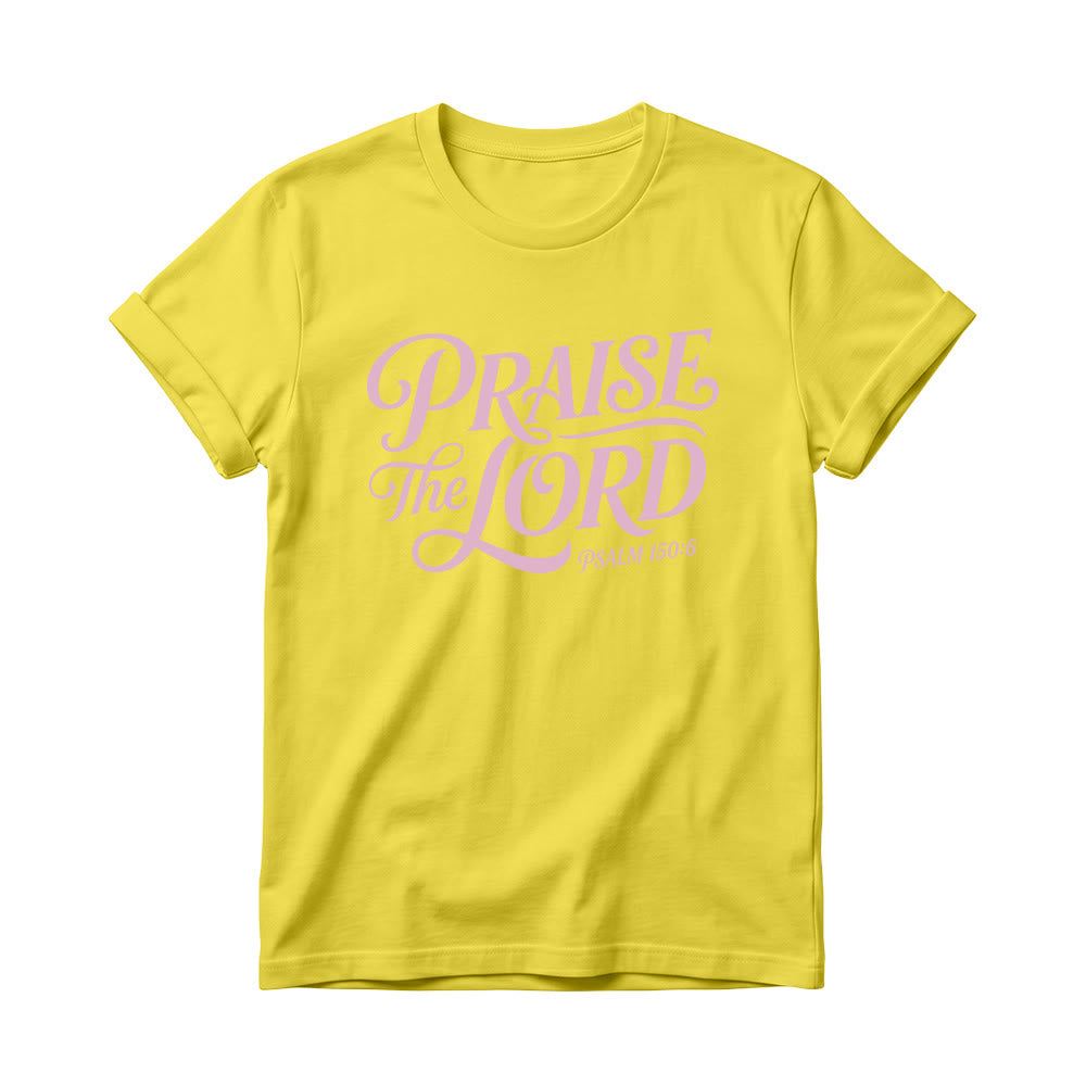 Christianartworkshop T-shirt girocollo da donna con scritta elaborata e riccia "Lode al Signore Salmo 150:6" - Giallo - 4XL - image 6