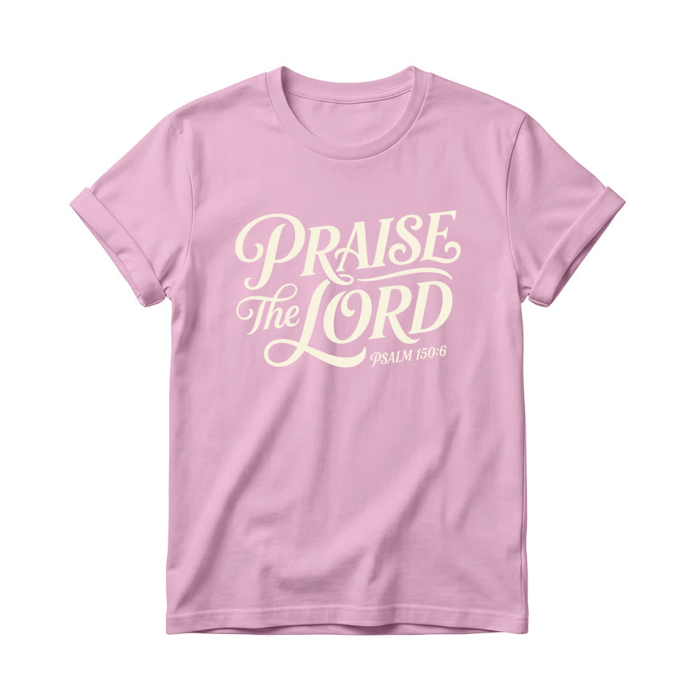 Christianartworkshop T-shirt girocollo da donna con scritta elaborata e riccia "Lode al Signore Salmo 150:6" - Rosa - 4XL - image 0