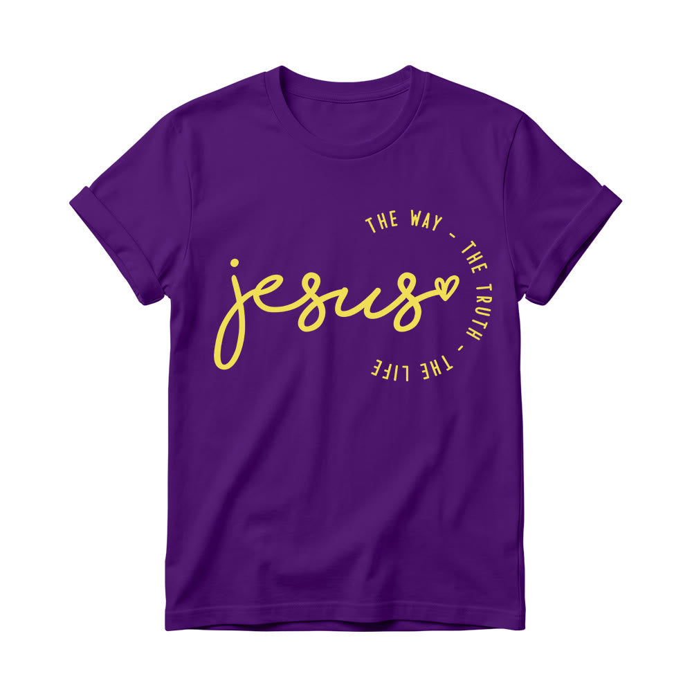 Christianartworkshop Maglietta girocollo da donna con scritta a mano "Jesus Heart Accent Curved Arc The Way The Truth The Life". - Viola - 4XL - image 12