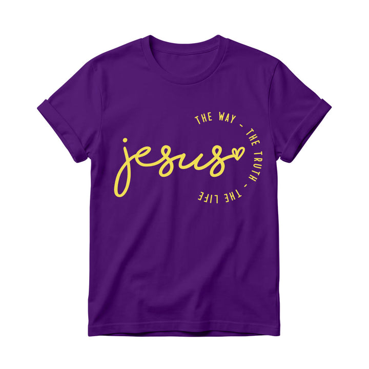 Christianartworkshop Maglietta girocollo da donna con scritta a mano "Jesus Heart Accent Curved Arc The Way The Truth The Life". - Viola - 4XL - image 12