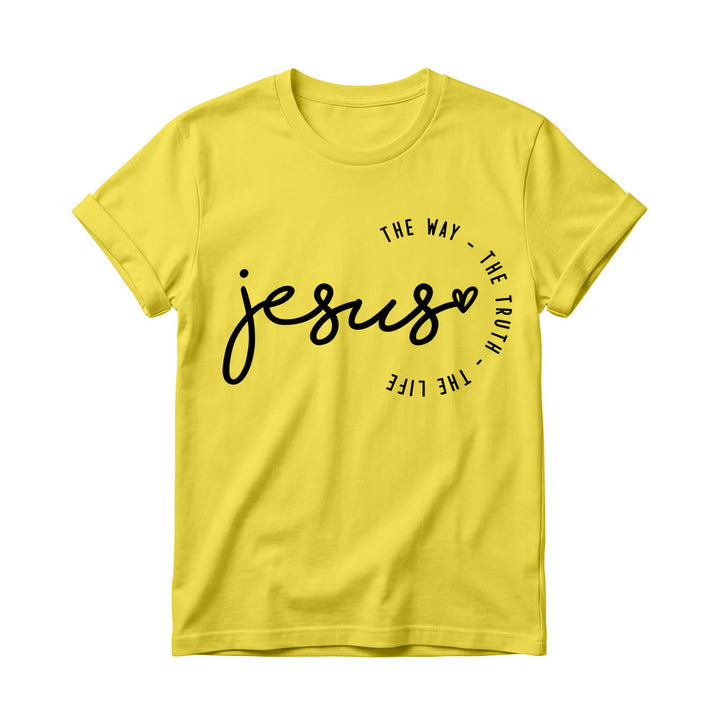 Christianartworkshop Maglietta girocollo da donna con scritta a mano "Jesus Heart Accent Curved Arc The Way The Truth The Life". - Giallo - 4XL - image 6