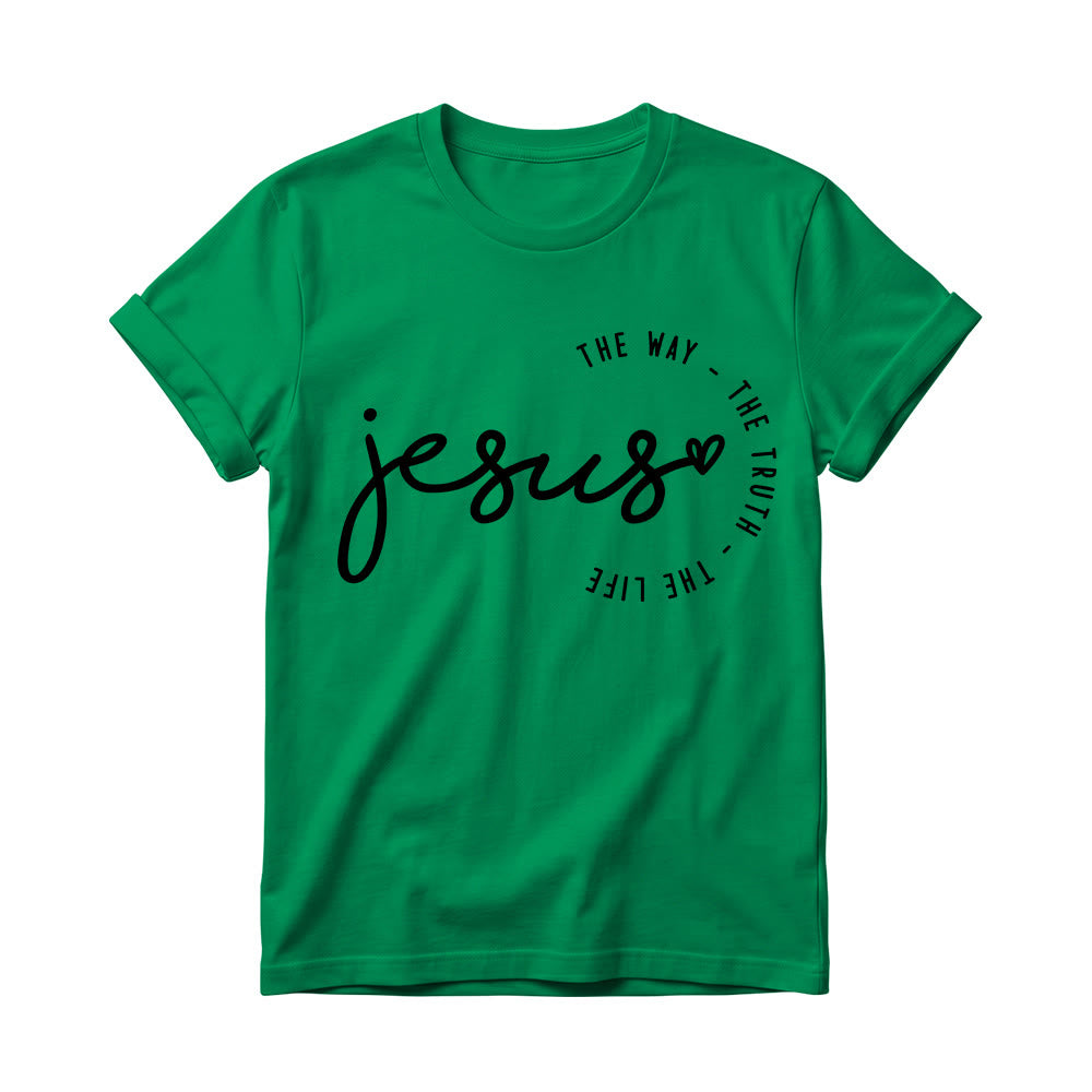 Christianartworkshop Maglietta girocollo da donna con scritta a mano "Jesus Heart Accent Curved Arc The Way The Truth The Life". - Verde - 4XL - image 16