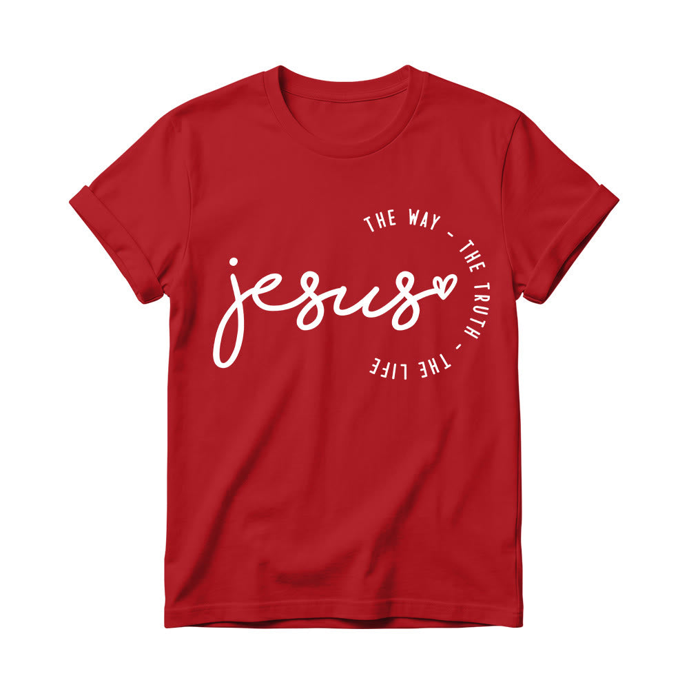 Christianartworkshop Maglietta girocollo da donna con scritta a mano "Jesus Heart Accent Curved Arc The Way The Truth The Life". - Rosso - 4XL - image 14