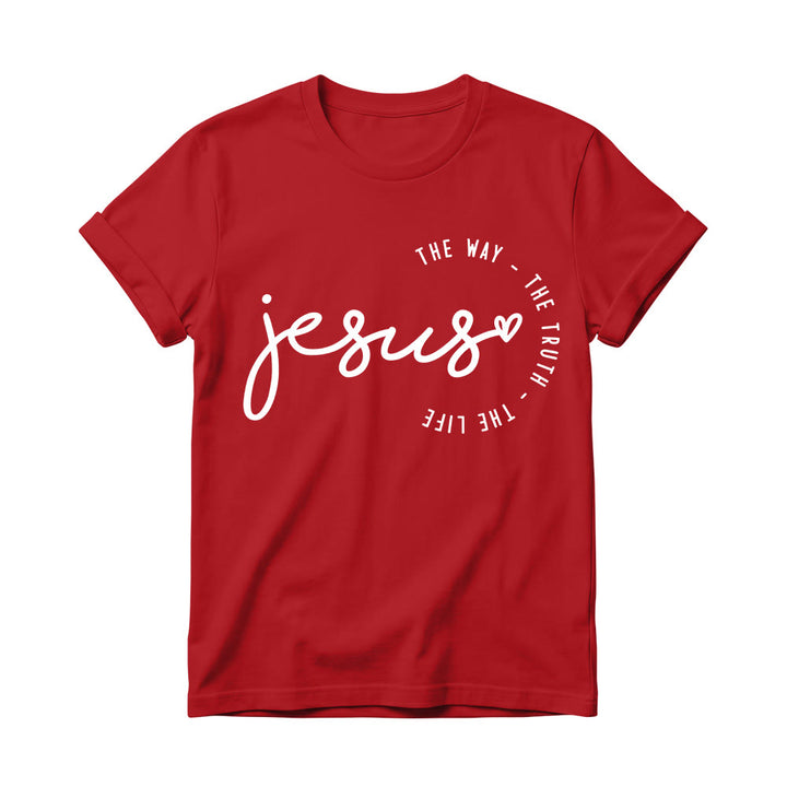 Christianartworkshop Maglietta girocollo da donna con scritta a mano "Jesus Heart Accent Curved Arc The Way The Truth The Life". - Rosso - 4XL - image 14