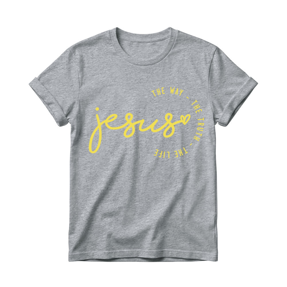 Christianartworkshop Maglietta girocollo da donna con scritta a mano "Jesus Heart Accent Curved Arc The Way The Truth The Life". - Grigio - 4XL - image 8