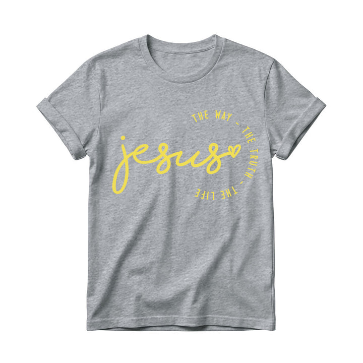 Christianartworkshop Maglietta girocollo da donna con scritta a mano "Jesus Heart Accent Curved Arc The Way The Truth The Life". - Grigio - 4XL - image 8