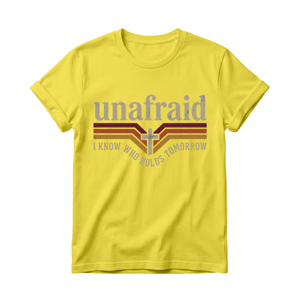 Christianartworkshop T-shirt girocollo da donna con stampa retrò a righe, croce, senza paura e orlo curvo. - Giallo - 4XL - image 8