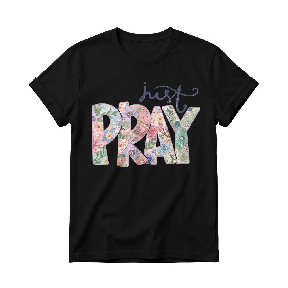 Christianartworkshop Maglietta girocollo da donna con scritta "Floral Fill Pray Letter Top Cursive Just". - Nero - 4XL - image 0